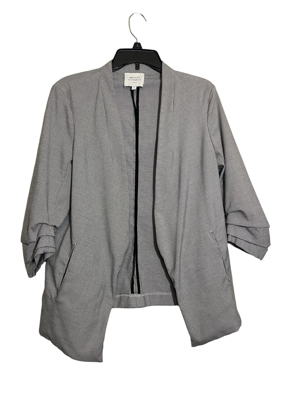 Women's Open-Front Light Gray Blazer with Rolled Sleeve Detail - Picture 2 of 4